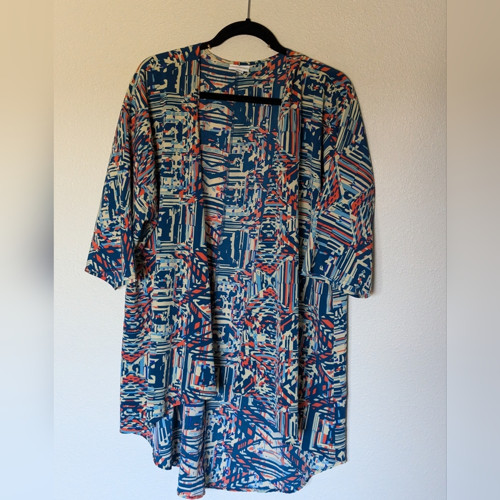 LuLaRoe Sheer Multicolored Patterned Kimono Cardigan Size M